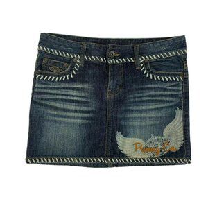 Vintage y2k Privacy Ca Womens Denim Straight & Pencil Skirt Size 3/4 Embroidered